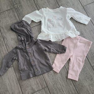 🏷 3/$15 or 5/$20 Carter's long sleeve and pant outfit pink grey and white 3M